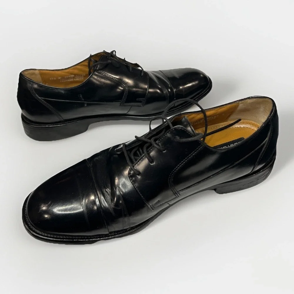 BOSTONIAN Classics First Flex Leather Cap Toe Shiny Black Oxfords Men's 11.5M